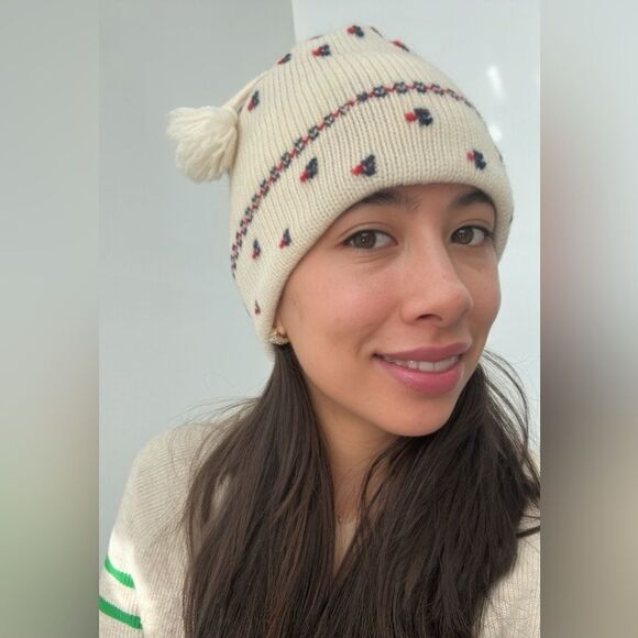 Vintage 70’s Mad Hatter Cream Fair Isle 100% Wool Knit Bobble End Beanie - Picture 2 of 5